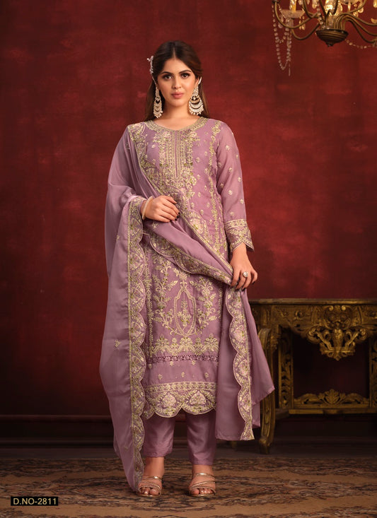 Lavender Organza Long Wedding Salwar Suit