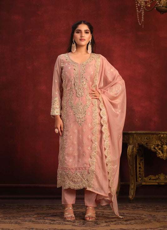 Pink Organza Long Wedding Salwar Suit