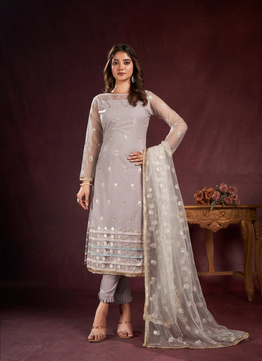 Light Purple Pant Style Salwar Suit with Thread and Sequins Work