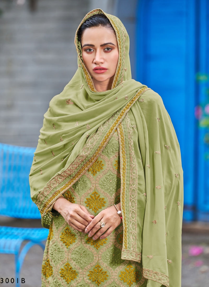 Buy Pista Green Mehndi Wear Net Fabric Salwar Suit Online - SALV2428 |  Appelle Fashion