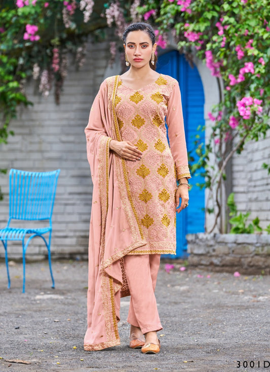 Peach Georgette Embroidered Salwar Suit