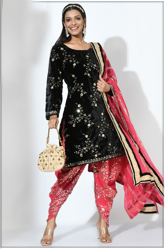 Black Georgette Patiala Punjabi Suit With Sequins Work