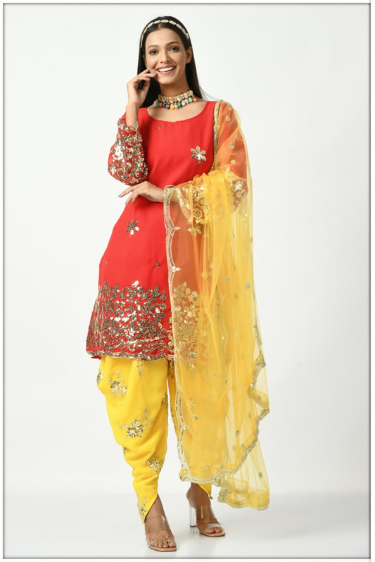 Orange Georgette Patiala Punjabi Suit With Sequins Work