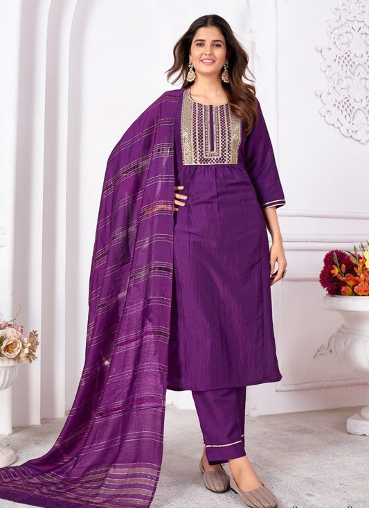 Purple Straight Cut Salwar Suit