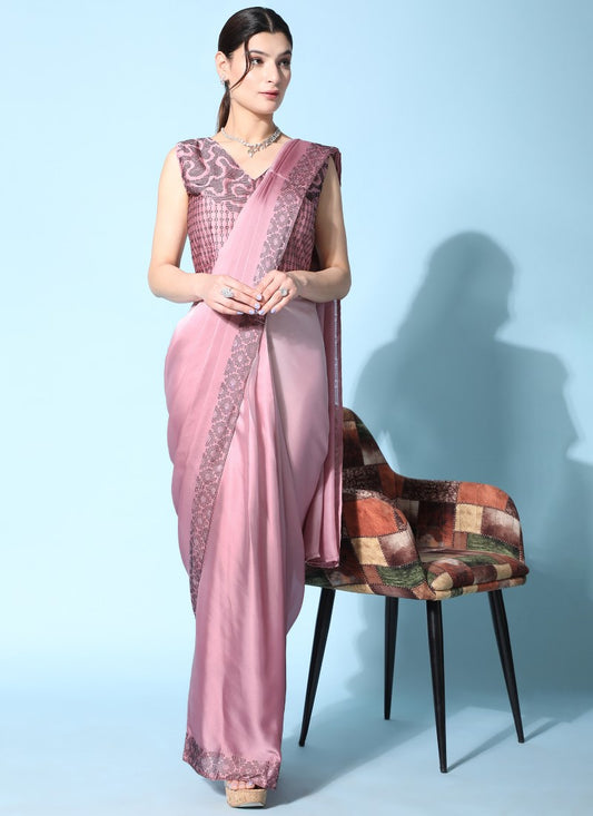 Pink Satin Designer Saree
