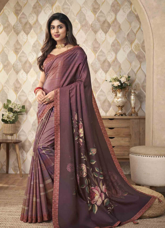 Light Purple Silk Floral Print Saree
