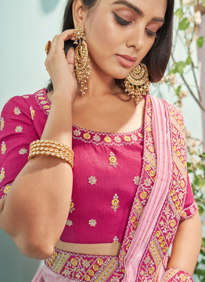 Pink Orangza Embroidered Saree With Sequins, Stone and Thread Work