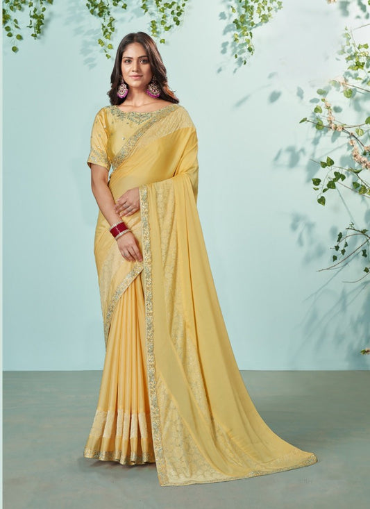 Yellow Silk Embroidered Saree With Sequins, Stone and Thread Work