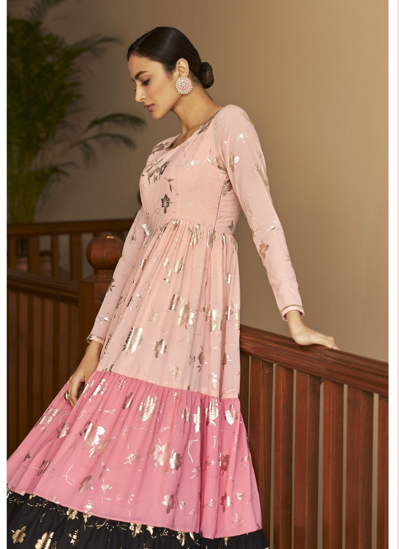 Peach Georgette Anarkali Gown With Sequins and Embroidery Work-2