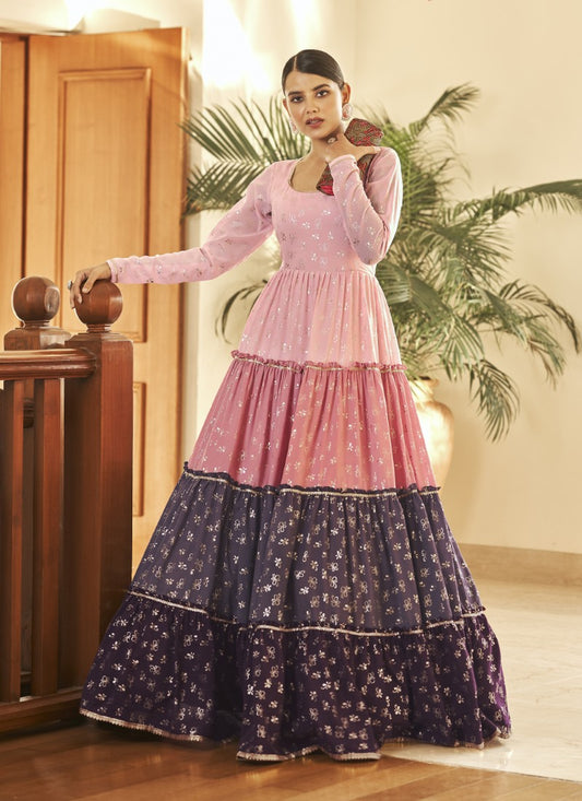 Pink Georgette Anarkali Gown With Sequins and Embroidery Work