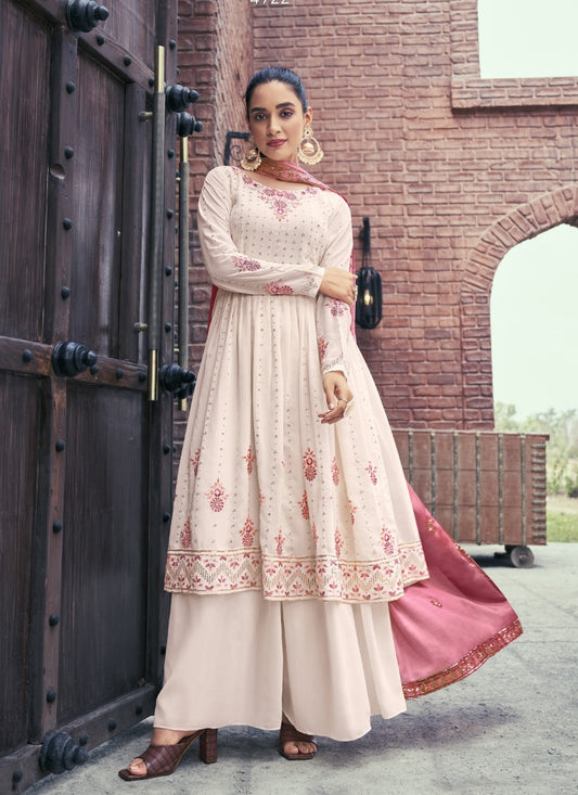 Pink Party Wear Palazzo Salwar Suit With Embroidery Work
