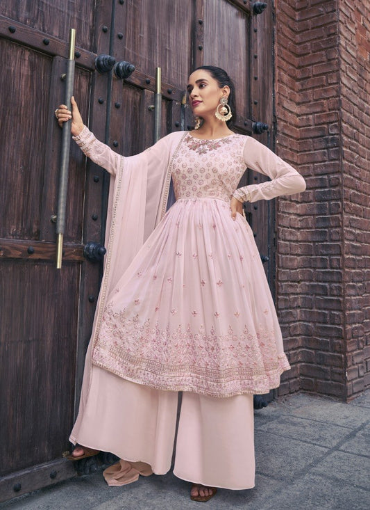 Pink Wear Palazzo Salwar Suit With Embroidery Work