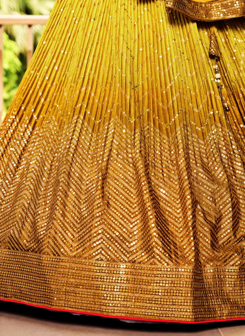 Mustard YellowLehenga Choli With Embroidered, Thread and Sequins Work