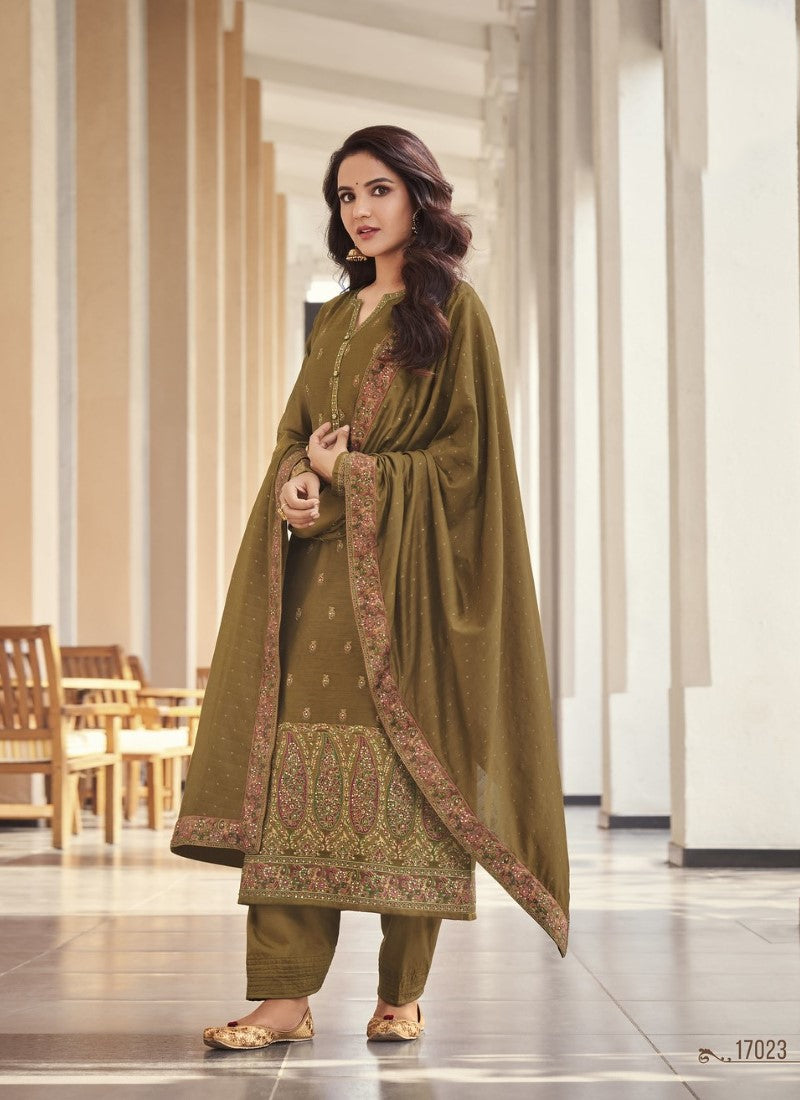 Olive Green Pant Style Salwar Suit