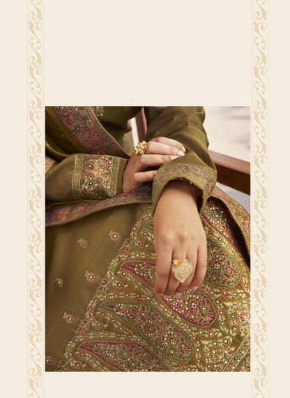 Olive Green Pant Style Salwar Suit