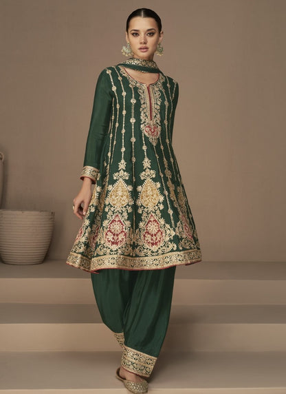 Green Silk Embroidared Palazzo Suit