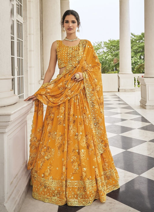 Yellow Georgette Lehenga Choli with Embroidered & Sequins Work
