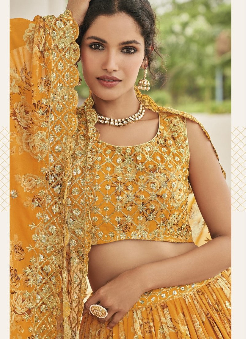 Yellow Georgette Lehenga Choli with Embroidered & Sequins Work-2