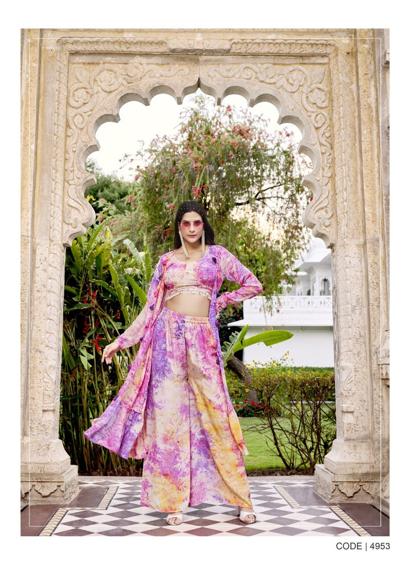 Purple Palazzo Pant Indo Western Suit With Koti