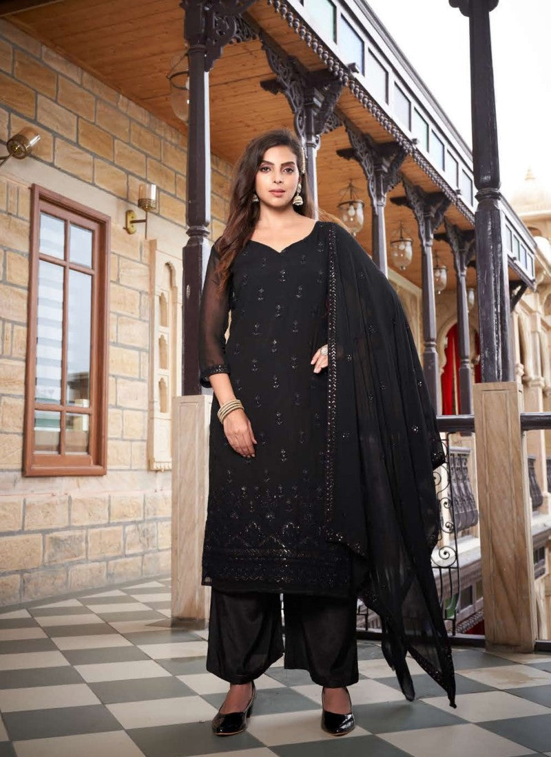 Black Embroidared Palazzo Suit