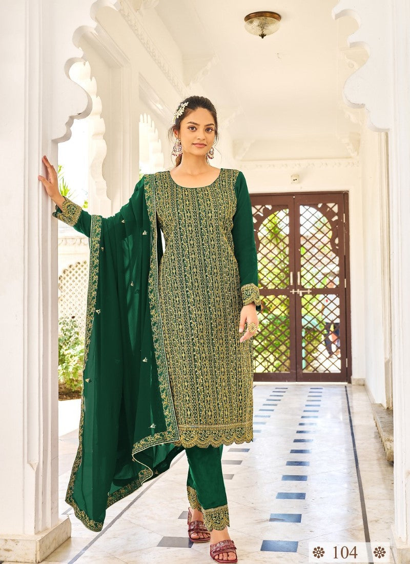 Green Pant Style Straight Cut Salwar Suit