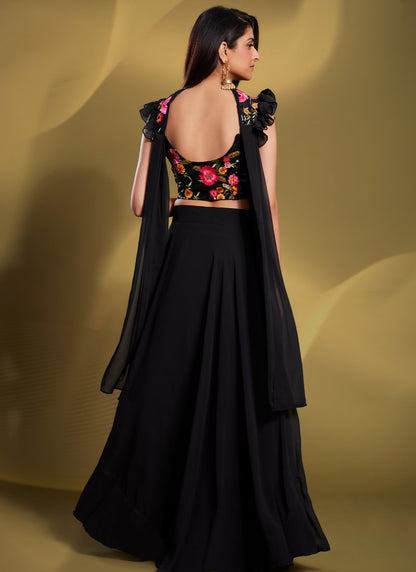 Black Party Wear Lehenga Choli With Sequins & Thread Work