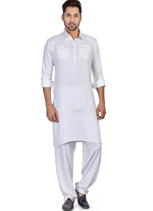 White Cotton Pathani Men's Kurta Pajama
