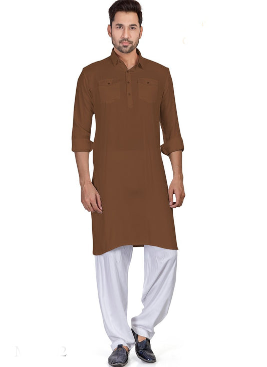 Brown Cotton Pathani Men's Kurta Pajama