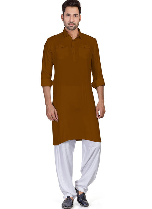 Brown Cotton Pathani Men's Kurta Pajama