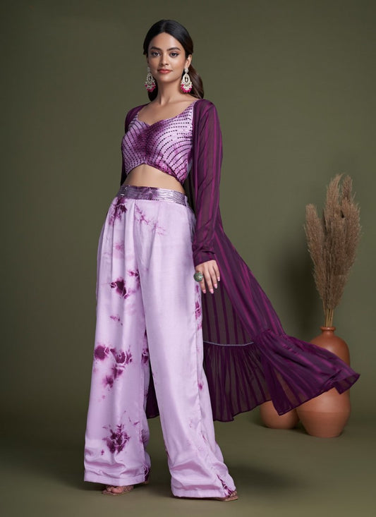 Purple Silk Embroidered Palazzo Suit With Jacket