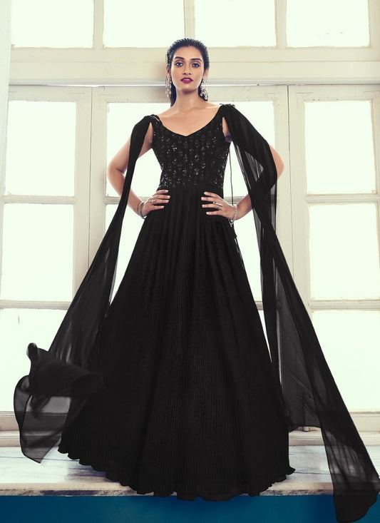 Black Georgette Party Wear Gown With Thread and Sequin Work