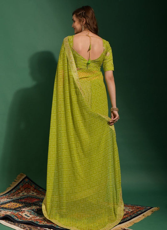 Olive Green Georgette Bandhani Saree