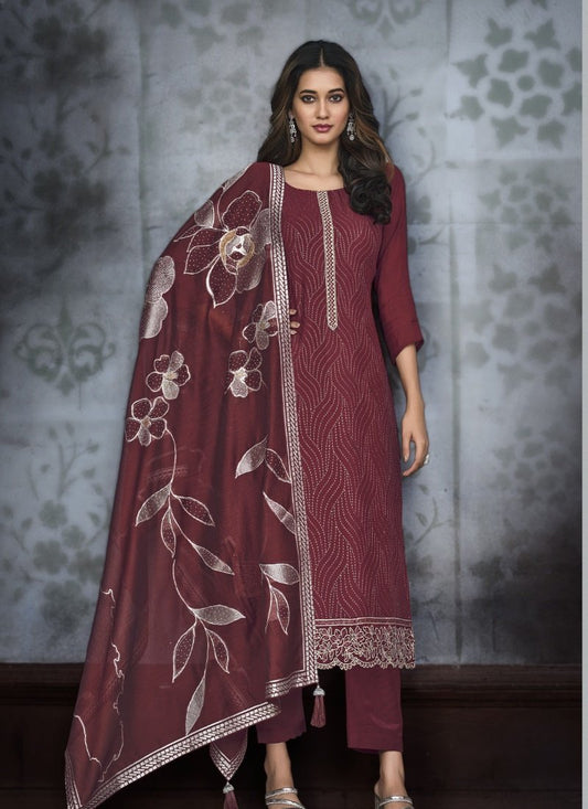 Maroon Chiffon Salwar Suit with Pant