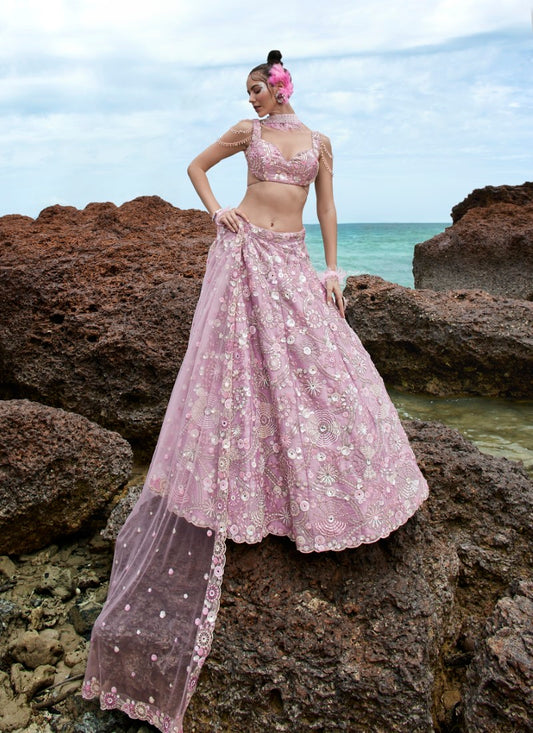 Pink Wedding Designer Lehenga Choli With Heavy Embroidery Work