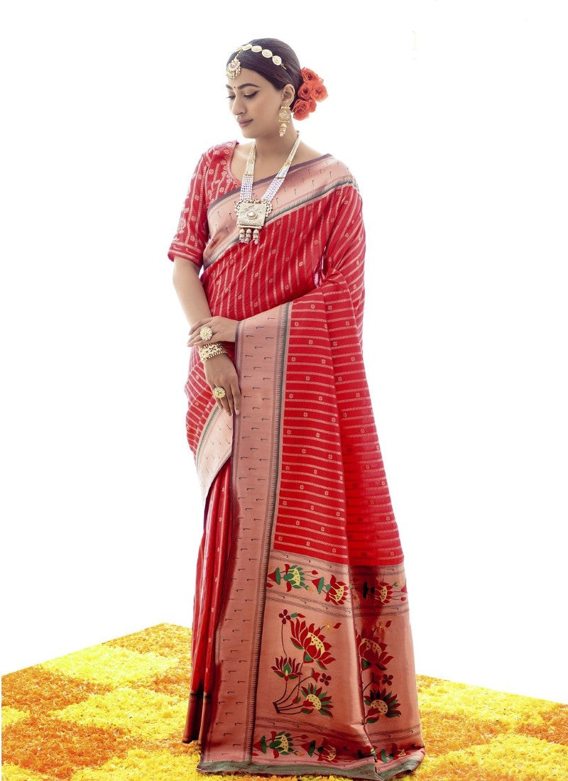 Red Silk Embrodered Paithani Saree