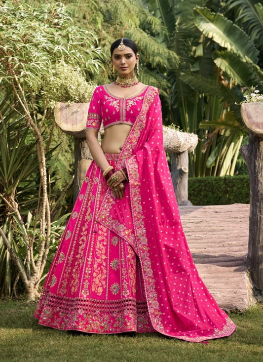 Pink Banarasi Silk Lehenga Choli With Embroidery and Sequins Work