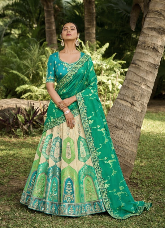 Sea Green Banarasi Silk Lehenga Choli With Embroidery and Sequins Work