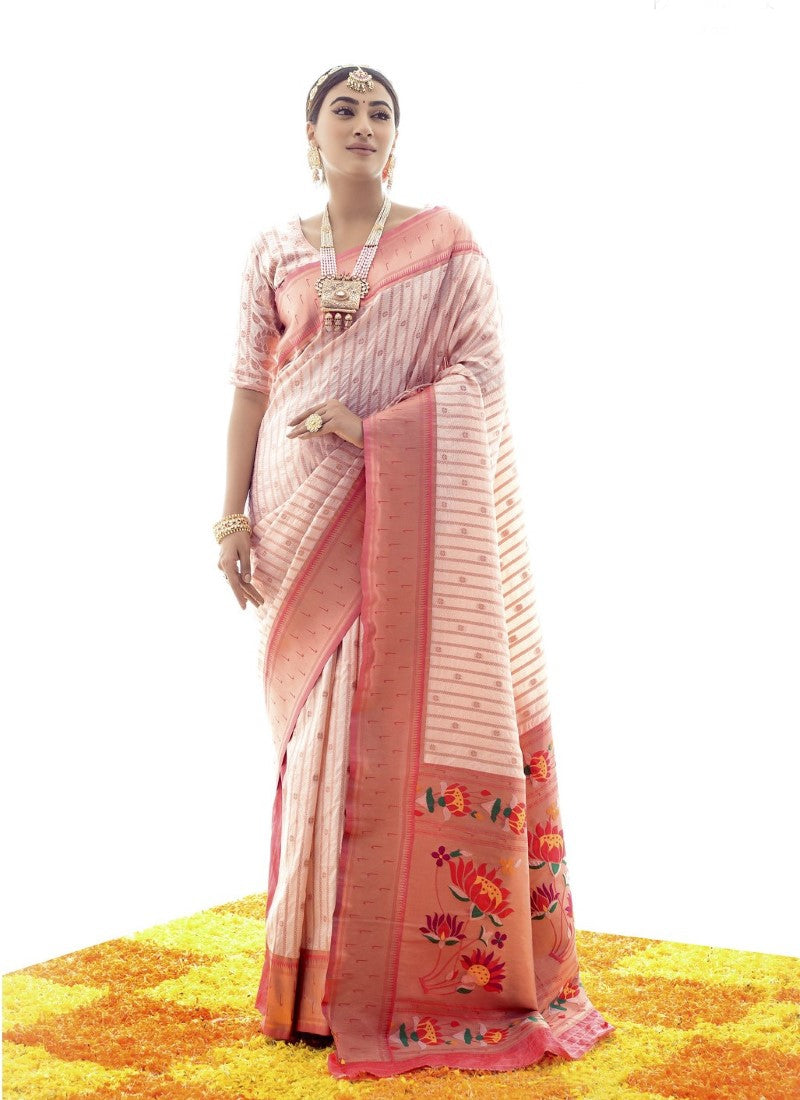 Light Pink Silk Paithani Saree