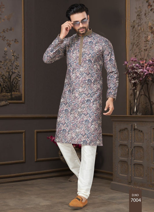 Multi Color Cotton Digital Print Kurta Pajama  with Lucknowi, Sequence, Thread and Pintex Work