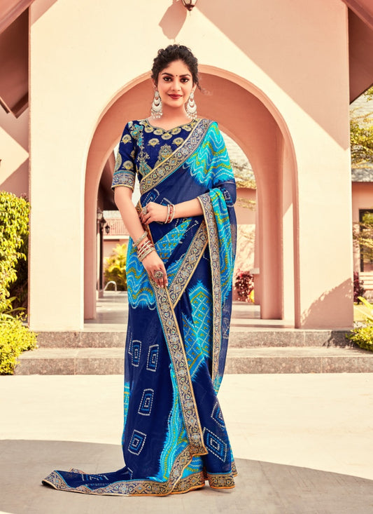 Blue Designer Bandhani Saree