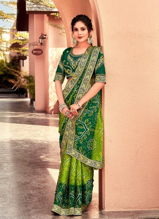 Green Designer Bandhani Saree