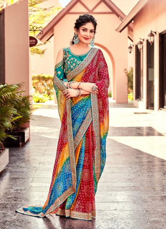 Multi Color Designer Bandhani Saree