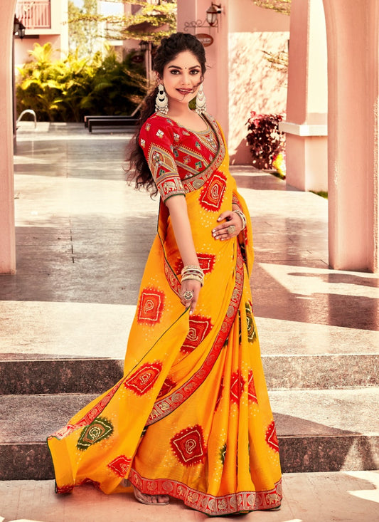 Yellow Designer Bandhani Saree