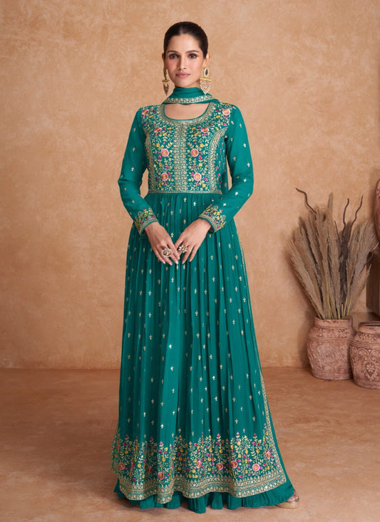 Sea Green Georgette Embroidered Anarkali Suit