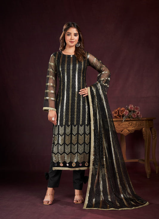 Black Pant Style Salwar Suit with Thread and Sequins Work
