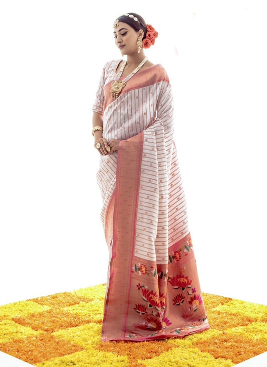 White Silk Paithani Saree