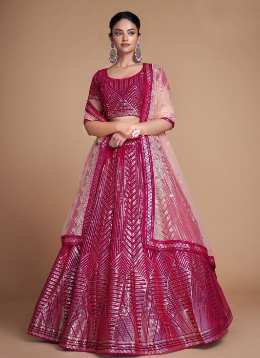 Magenta Georgette Party Wear Lehenga Choli With Embroidery and Sequins Work