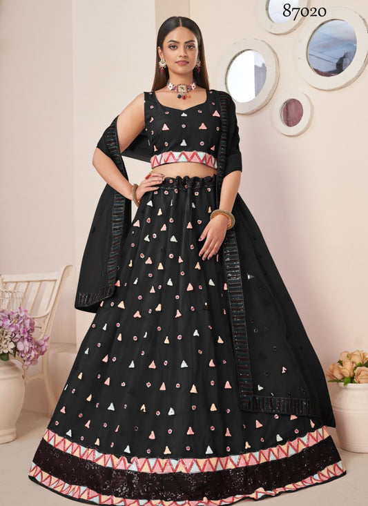 Black Soft Net Party Wear Lehenga Choli with Thread and Sequins Work