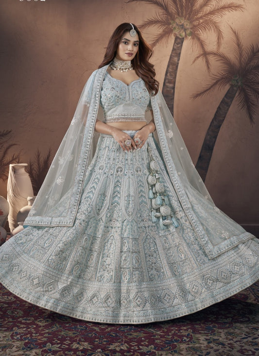 Sky Blue Bridal Lehenga Choli With Heavy Embroidery Work