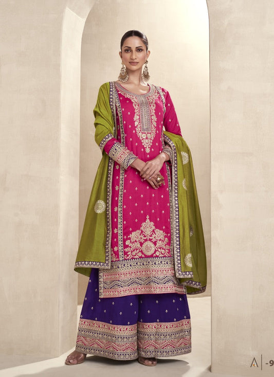 Pink Wide Palazzo Straight Cut Salwar Suit